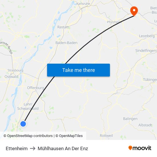 Ettenheim to Mühlhausen An Der Enz map