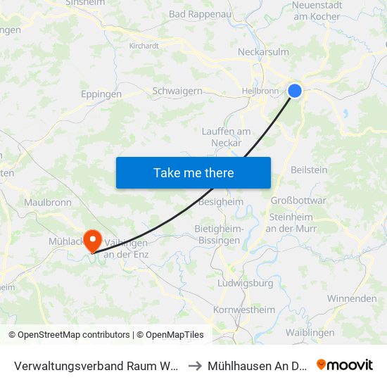 Verwaltungsverband Raum Weinsberg to Mühlhausen An Der Enz map