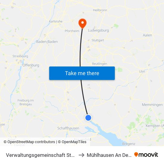 Verwaltungsgemeinschaft Stockach to Mühlhausen An Der Enz map