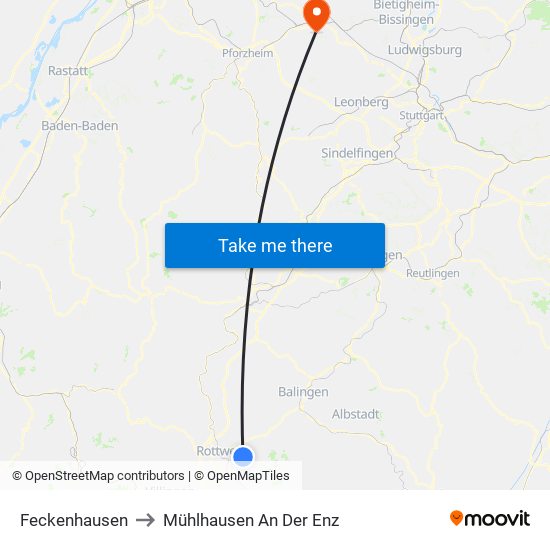 Feckenhausen to Mühlhausen An Der Enz map