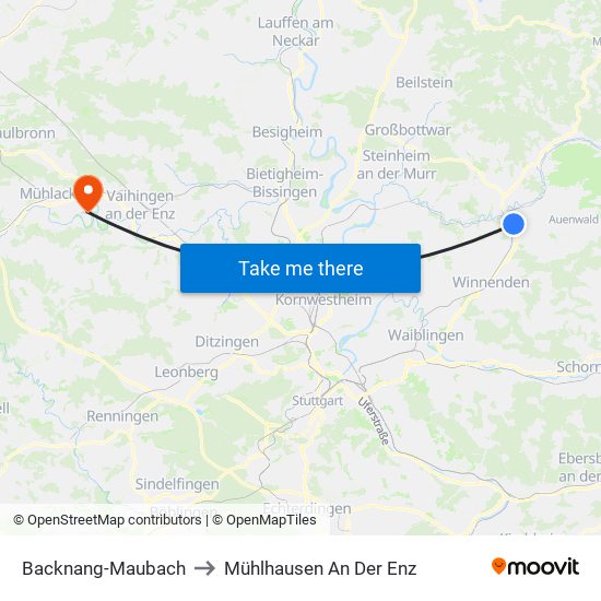 Backnang-Maubach to Mühlhausen An Der Enz map