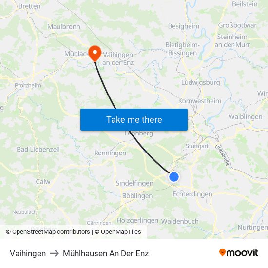 Vaihingen to Mühlhausen An Der Enz map