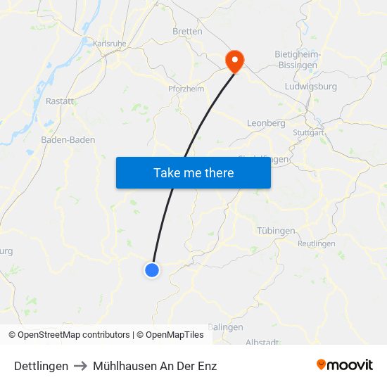 Dettlingen to Mühlhausen An Der Enz map