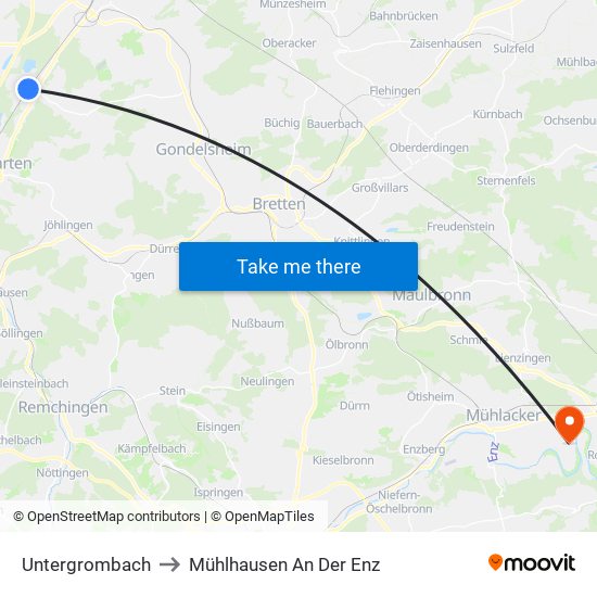 Untergrombach to Mühlhausen An Der Enz map