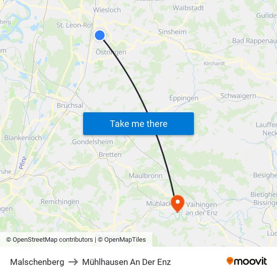 Malschenberg to Mühlhausen An Der Enz map