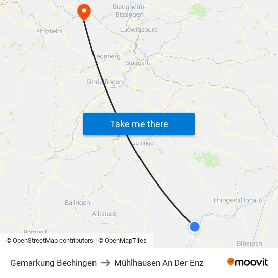 Gemarkung Bechingen to Mühlhausen An Der Enz map