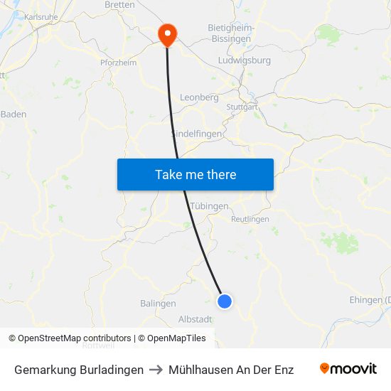 Gemarkung Burladingen to Mühlhausen An Der Enz map