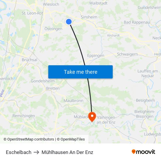 Eschelbach to Mühlhausen An Der Enz map