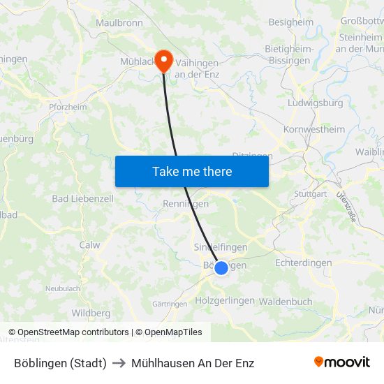 Böblingen (Stadt) to Mühlhausen An Der Enz map