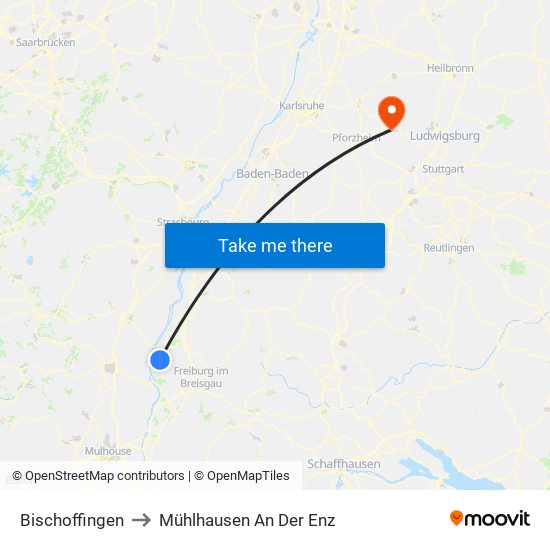 Bischoffingen to Mühlhausen An Der Enz map