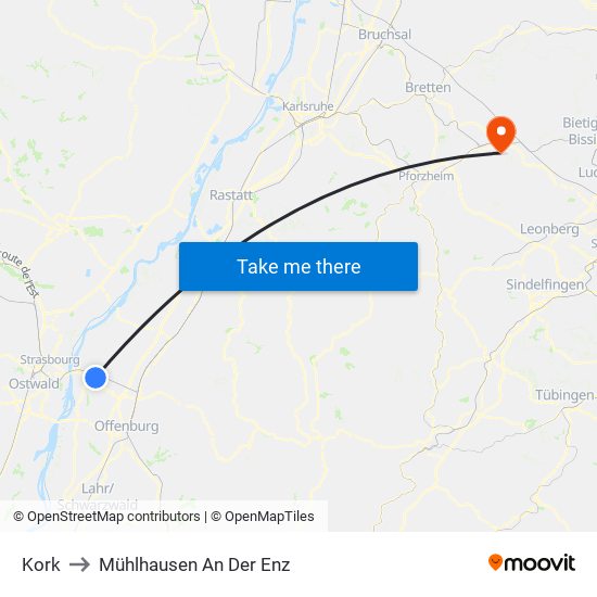 Kork to Mühlhausen An Der Enz map