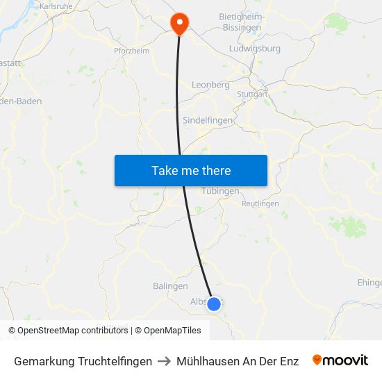 Gemarkung Truchtelfingen to Mühlhausen An Der Enz map