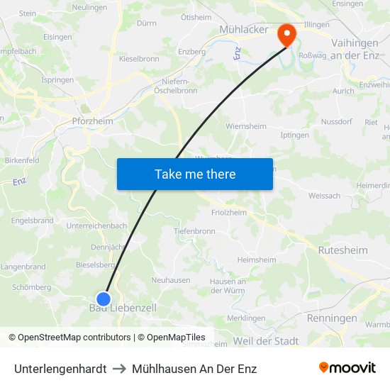 Unterlengenhardt to Mühlhausen An Der Enz map