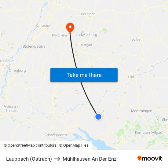 Laubbach (Ostrach) to Mühlhausen An Der Enz map