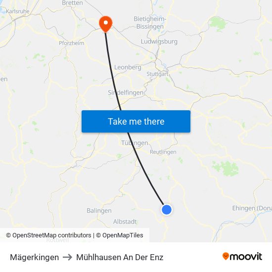 Mägerkingen to Mühlhausen An Der Enz map