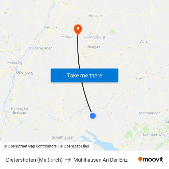 Dietershofen (Meßkirch) to Mühlhausen An Der Enz map