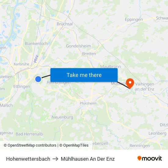 Hohenwettersbach to Mühlhausen An Der Enz map