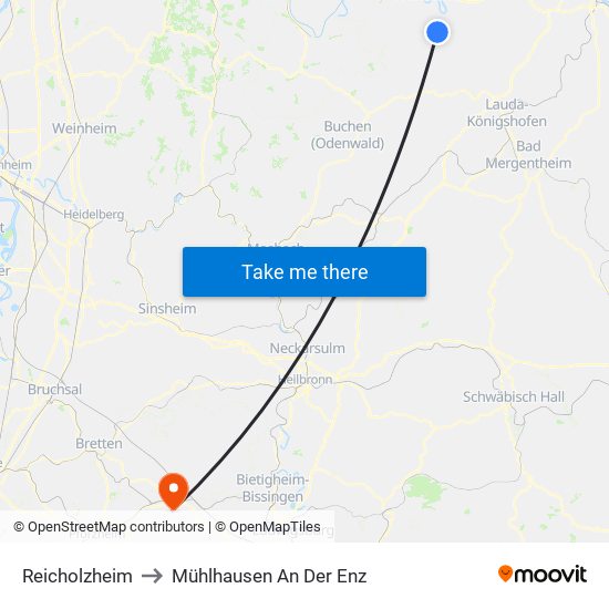 Reicholzheim to Mühlhausen An Der Enz map