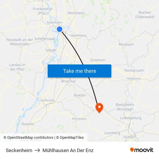 Seckenheim to Mühlhausen An Der Enz map