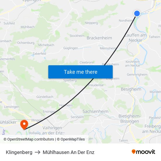 Klingenberg to Mühlhausen An Der Enz map