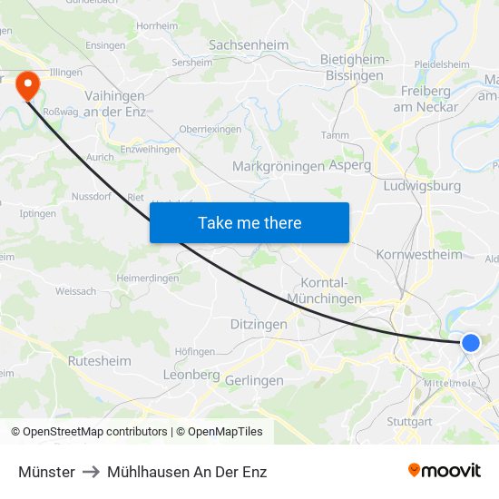 Münster to Mühlhausen An Der Enz map