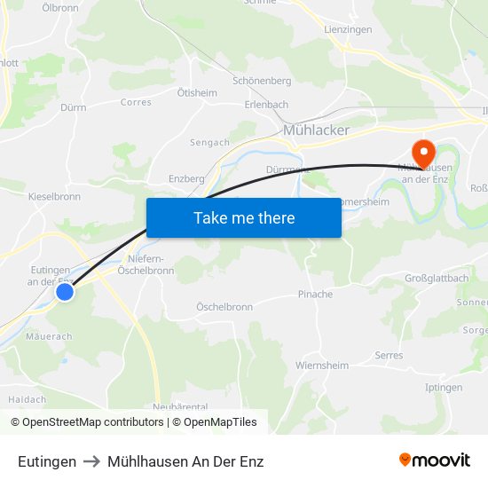 Eutingen to Mühlhausen An Der Enz map