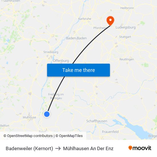 Badenweiler (Kernort) to Mühlhausen An Der Enz map