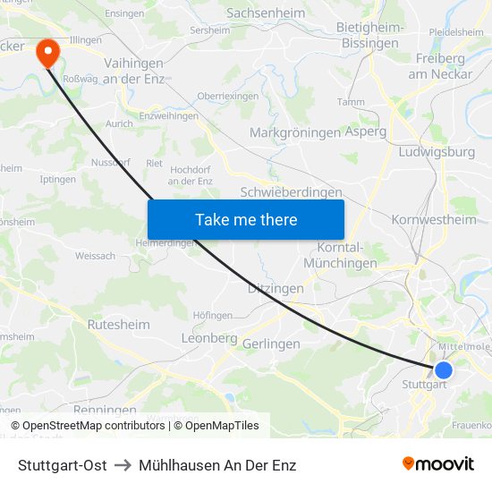 Stuttgart-Ost to Mühlhausen An Der Enz map