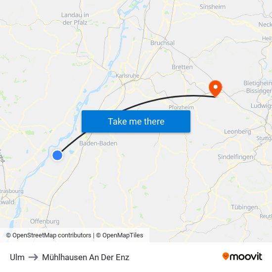 Ulm to Mühlhausen An Der Enz map