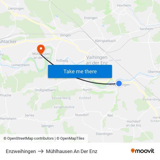 Enzweihingen to Mühlhausen An Der Enz map