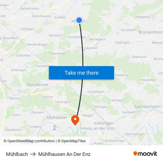 Mühlbach to Mühlhausen An Der Enz map