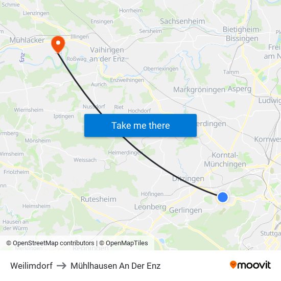 Weilimdorf to Mühlhausen An Der Enz map