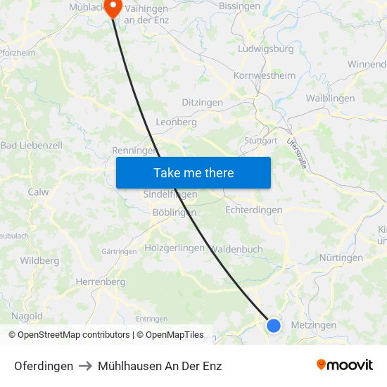 Oferdingen to Mühlhausen An Der Enz map