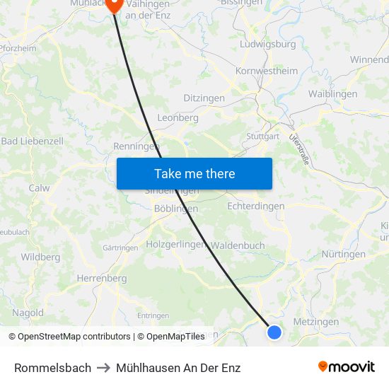 Rommelsbach to Mühlhausen An Der Enz map