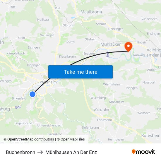 Büchenbronn to Mühlhausen An Der Enz map