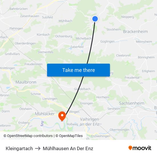 Kleingartach to Mühlhausen An Der Enz map