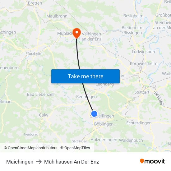 Maichingen to Mühlhausen An Der Enz map