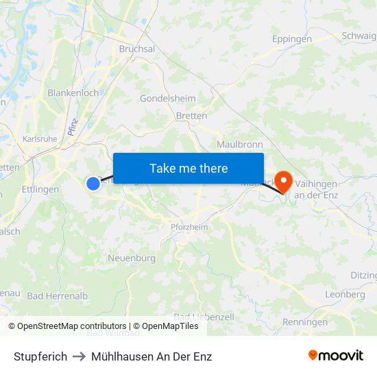 Stupferich to Mühlhausen An Der Enz map