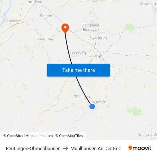 Reutlingen-Ohmenhausen to Mühlhausen An Der Enz map