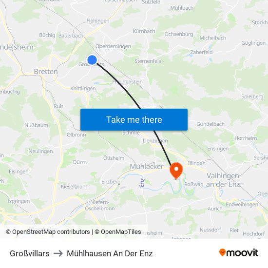 Großvillars to Mühlhausen An Der Enz map
