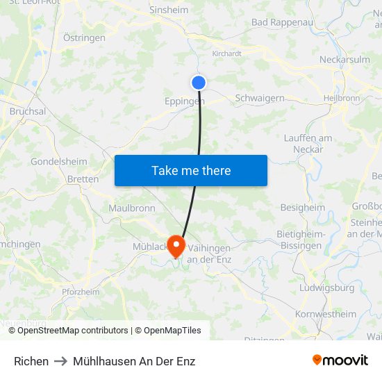 Richen to Mühlhausen An Der Enz map