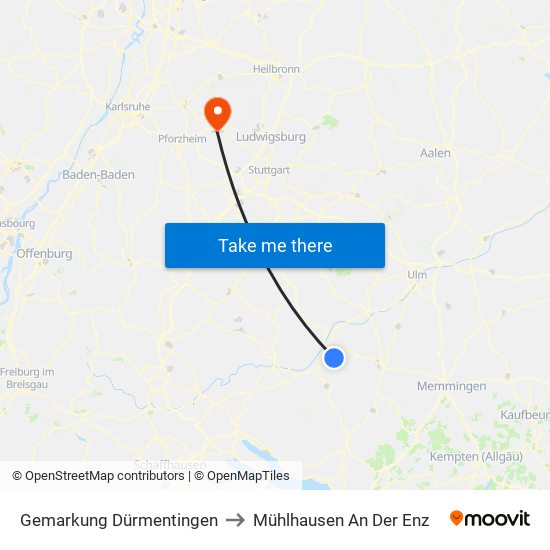 Gemarkung Dürmentingen to Mühlhausen An Der Enz map