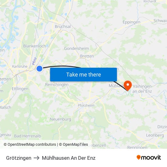 Grötzingen to Mühlhausen An Der Enz map