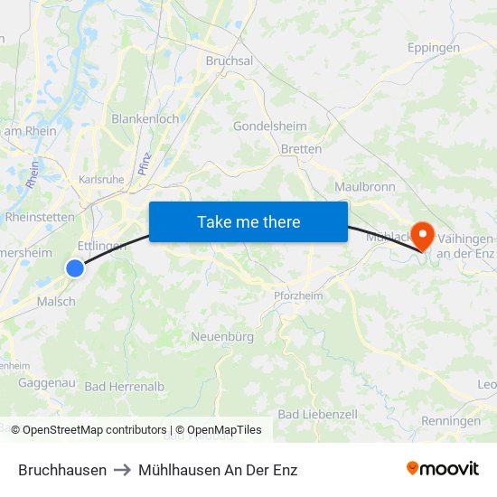 Bruchhausen to Mühlhausen An Der Enz map