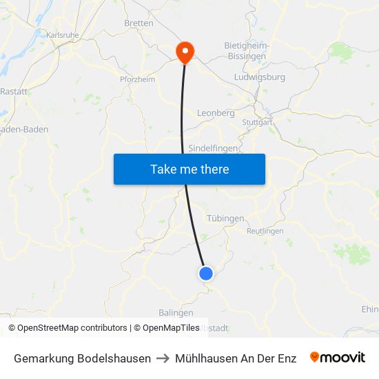 Gemarkung Bodelshausen to Mühlhausen An Der Enz map