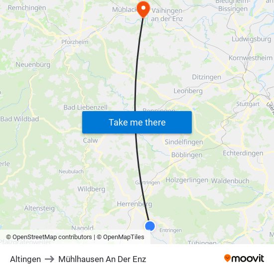 Altingen to Mühlhausen An Der Enz map