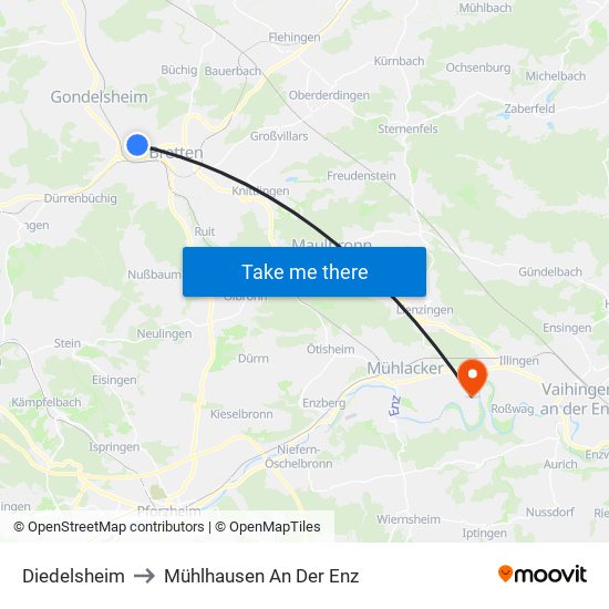 Diedelsheim to Mühlhausen An Der Enz map