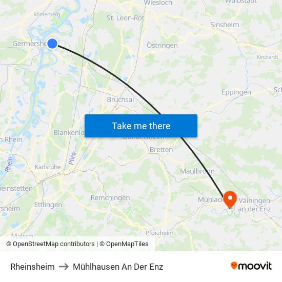 Rheinsheim to Mühlhausen An Der Enz map
