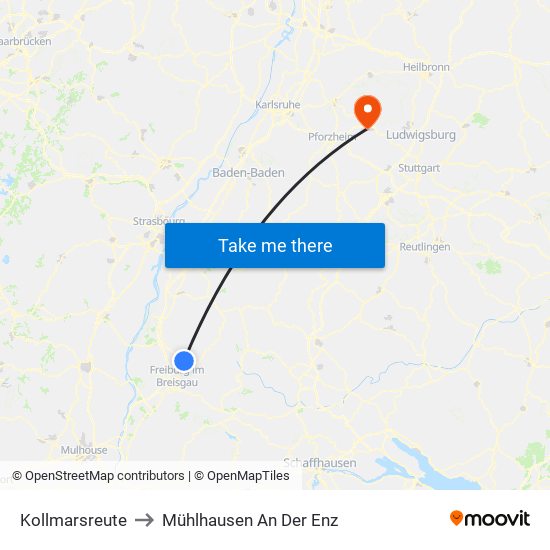 Kollmarsreute to Mühlhausen An Der Enz map