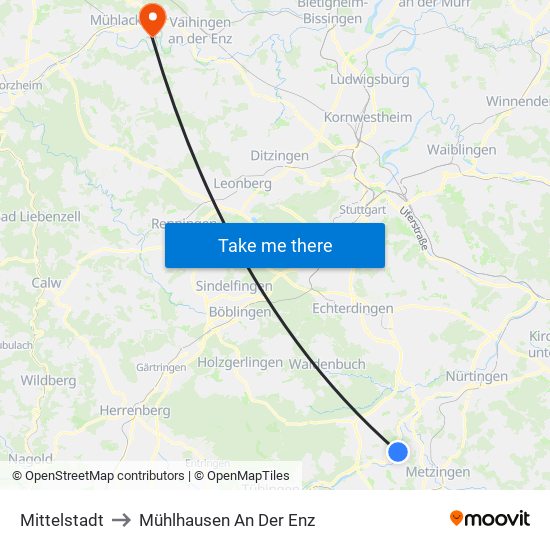 Mittelstadt to Mühlhausen An Der Enz map